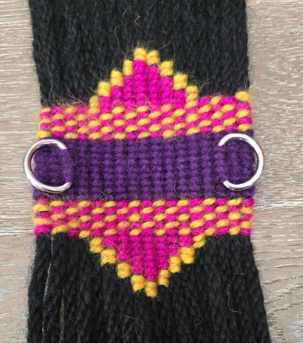 31" Mohair Cinch with Stainless Steel Buckles, for Western Horseback Riding, handmade from 100% Mohair Tied Cord, black yellow pink purple