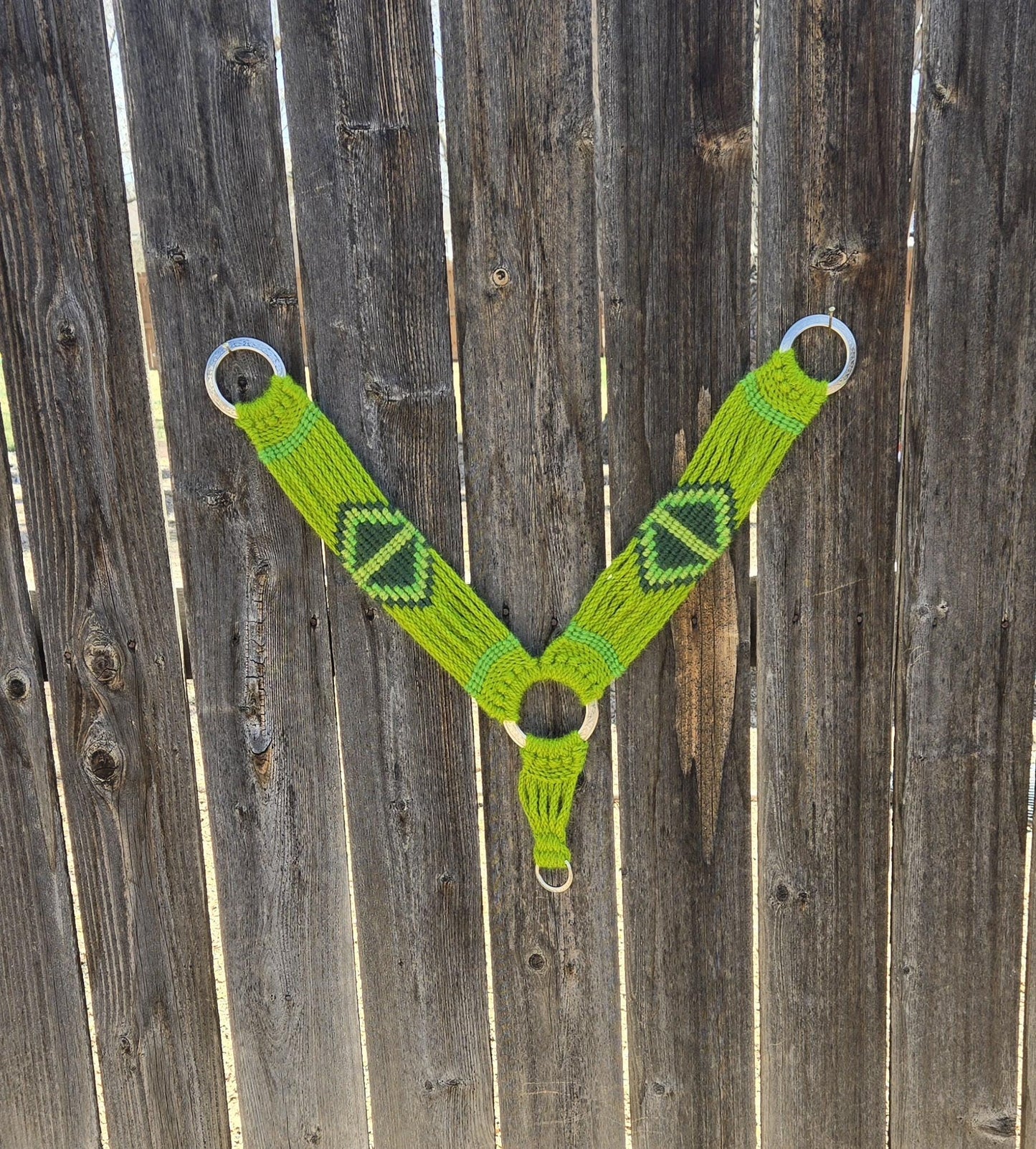 100% Mohair Breast Collar, Equestrian Tack Set for Western Horseback Riding, w/ Stainless Steel Buckles + Leather Tugs, Green, Handmade