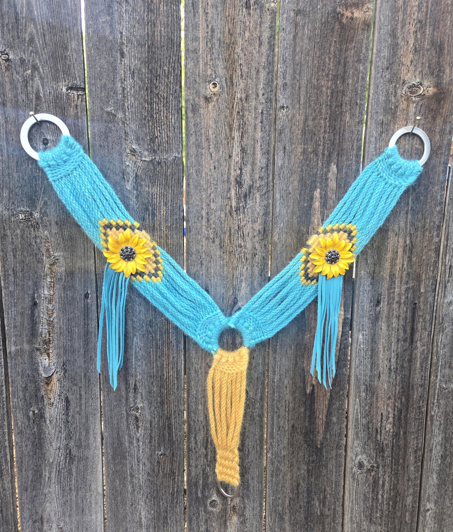 100% Mohair Breast Collar, Equestrian Tack Set for Western Horseback Riding, Stainless Steel Buckles + Leather Tugs, Bling Flower Conchos