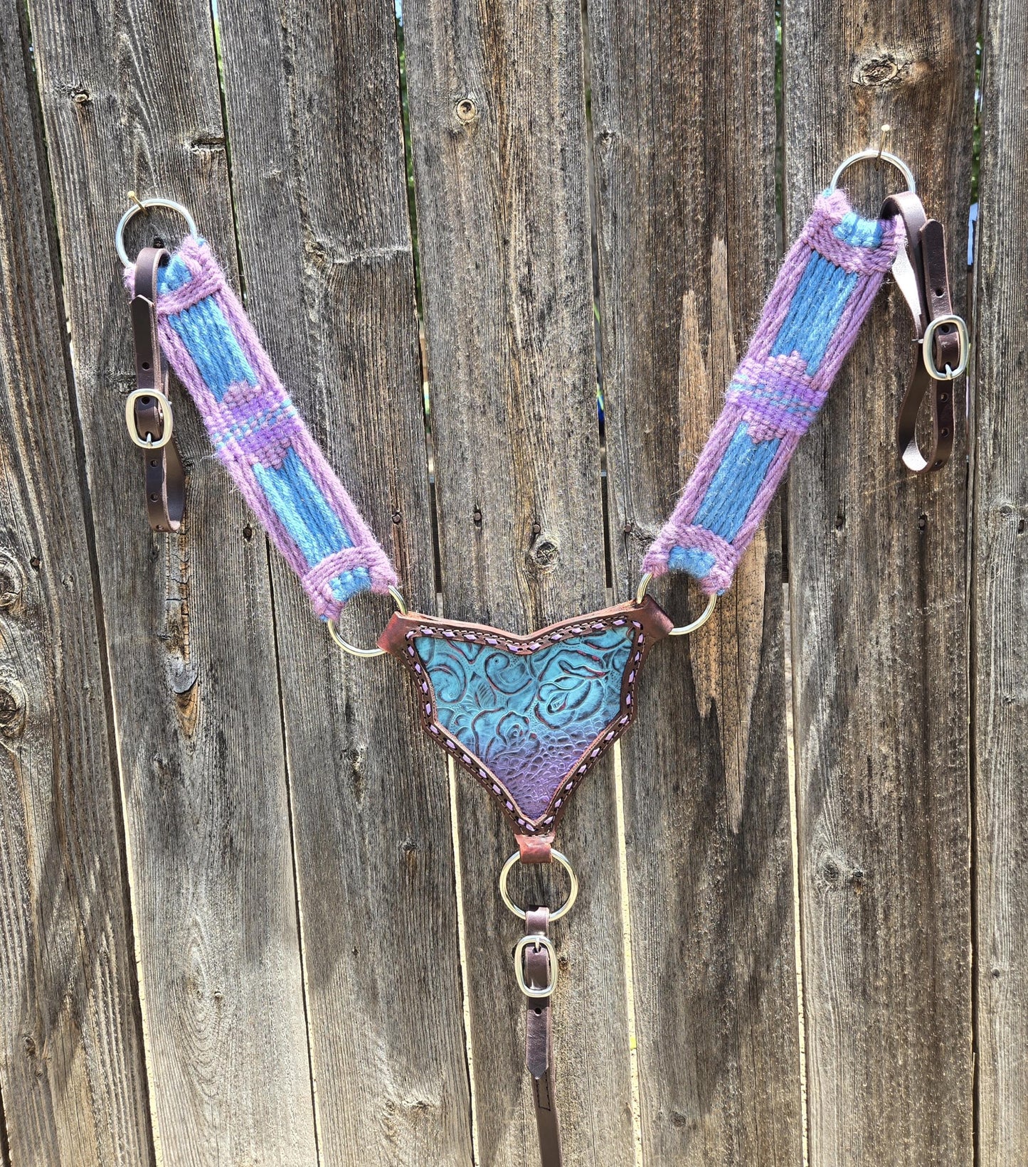 Mohair Breast Collar Gladiator Style, Tack Set for Western Horseback Riding, Herman Oak Leather Tugs, Gift for Equestrian, Horse Show Gear