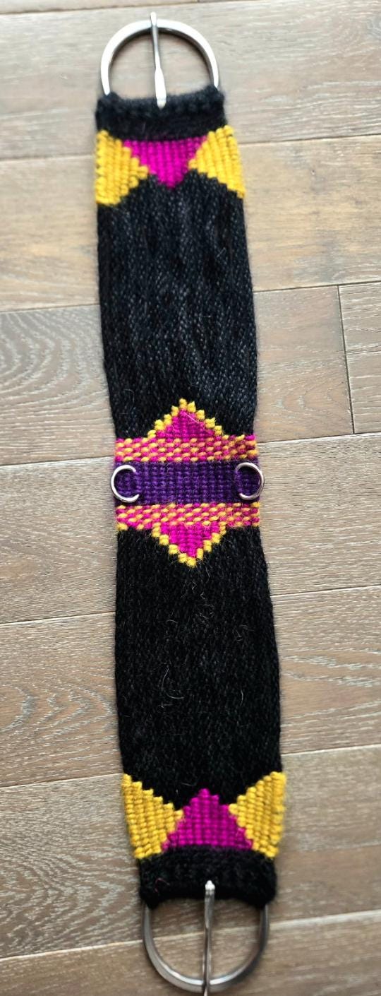 31" Mohair Cinch with Stainless Steel Buckles, for Western Horseback Riding, handmade from 100% Mohair Tied Cord, black yellow pink purple
