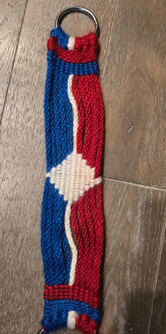 100% Mohair Breast Collar, Equestrian Tack Set for Western Horseback Riding, Stainless Steel Buckles, Leather Tugs, Red White Blue