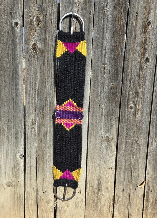 31" Mohair Cinch with Stainless Steel Buckles, for Western Horseback Riding, handmade from 100% Mohair Tied Cord, black yellow pink purple