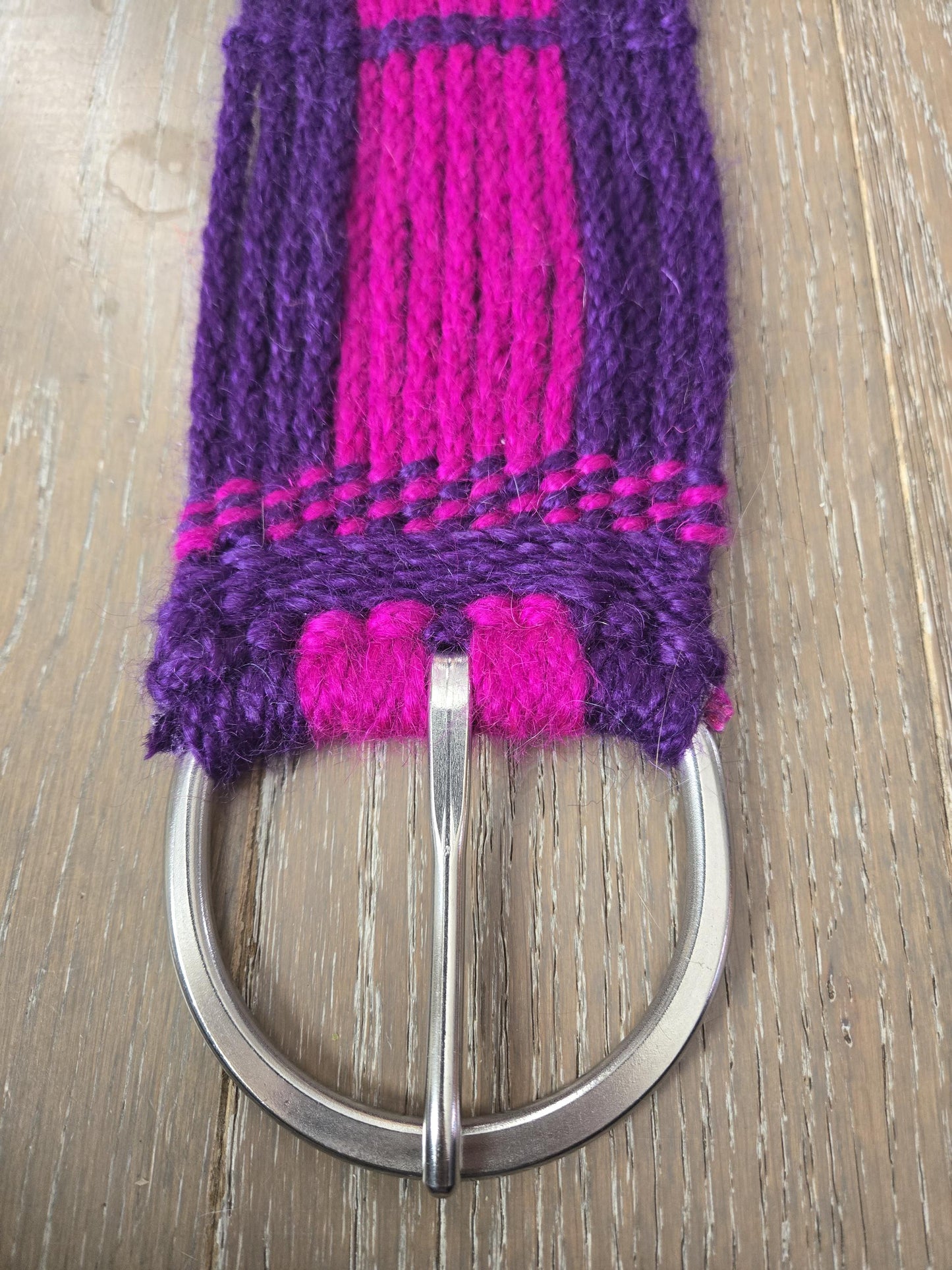 29" Mohair Cinch with Stainless Buckles for Western Horseback Riding, Handmade from 100% Mohair Woven Cord, Purple and Fuchsia