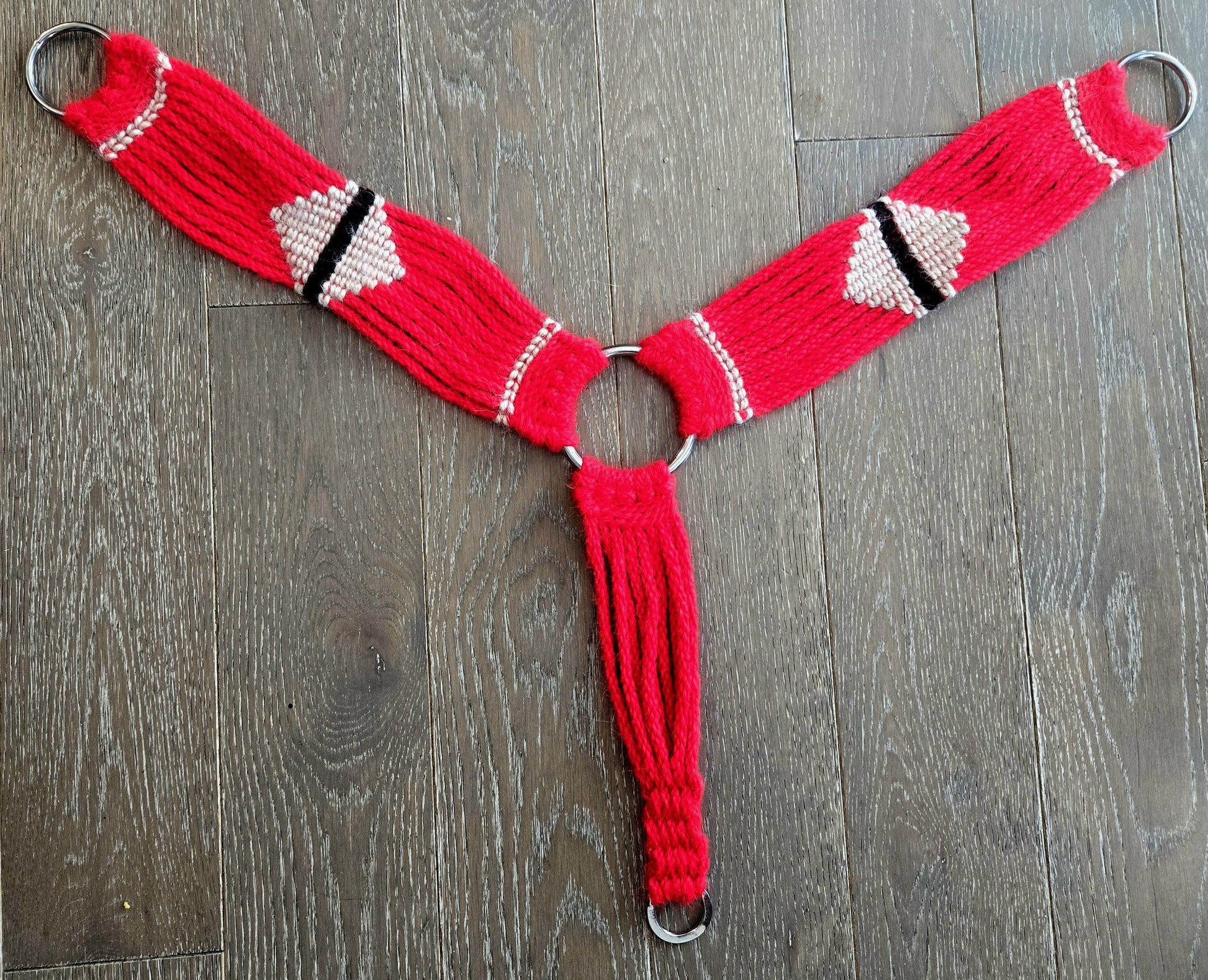 100% Mohair Breast Collar, Equestrian Tack Set for Western Horseback Riding, w Stainless Steel Buckles + Herman Oak Leather Tugs, Red + Tan