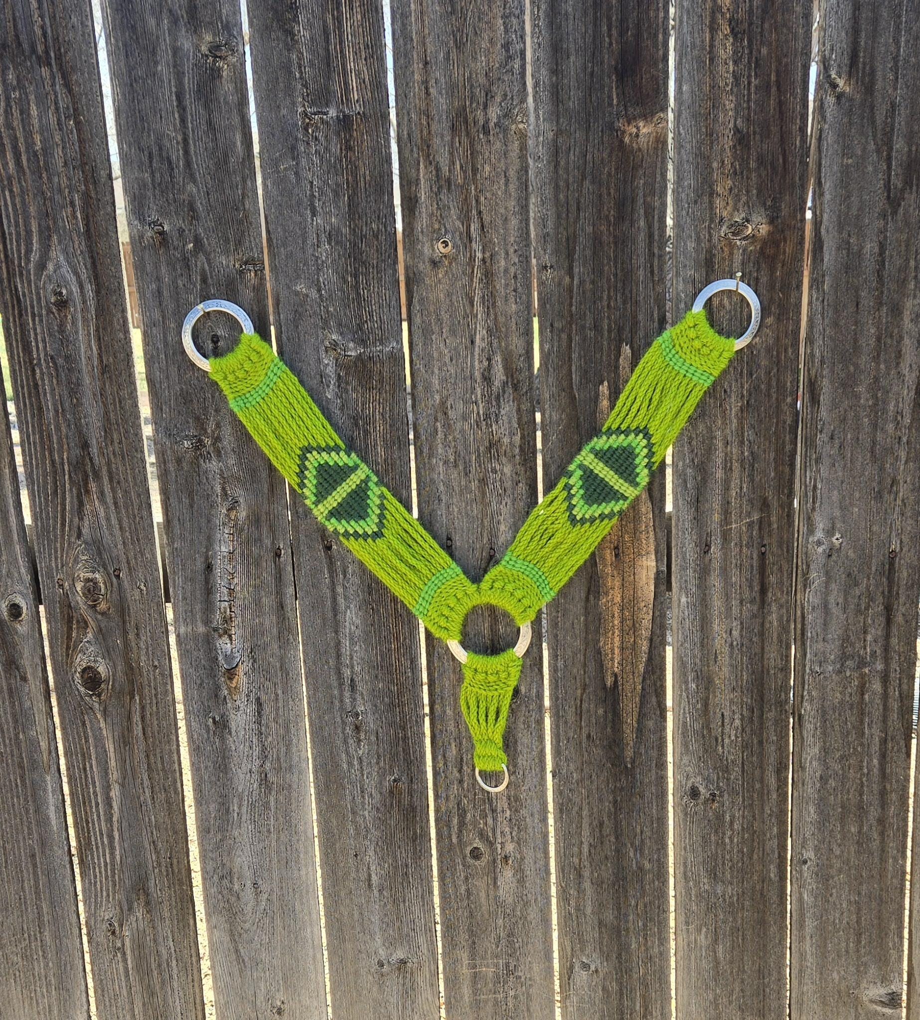 100% Mohair Breast Collar, Equestrian Tack Set for Western Horseback Riding, w/ Stainless Steel Buckles + Leather Tugs, Green, Handmade