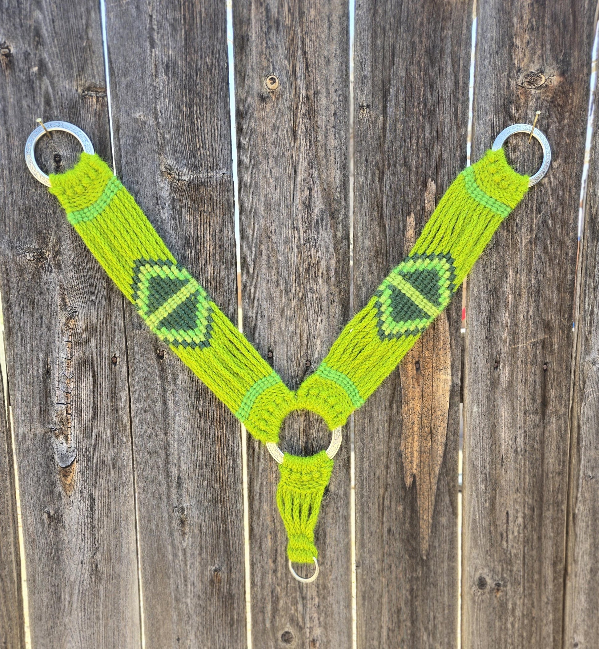 100% Mohair Breast Collar, Equestrian Tack Set for Western Horseback Riding, w/ Stainless Steel Buckles + Leather Tugs, Green, Handmade