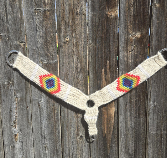 100% Mohair Breast Collar, Equestrian Tack Set for Western Horseback Riding, w/ Stainless Steel Buckles + Herman Oak Leather Tugs, Rainbow