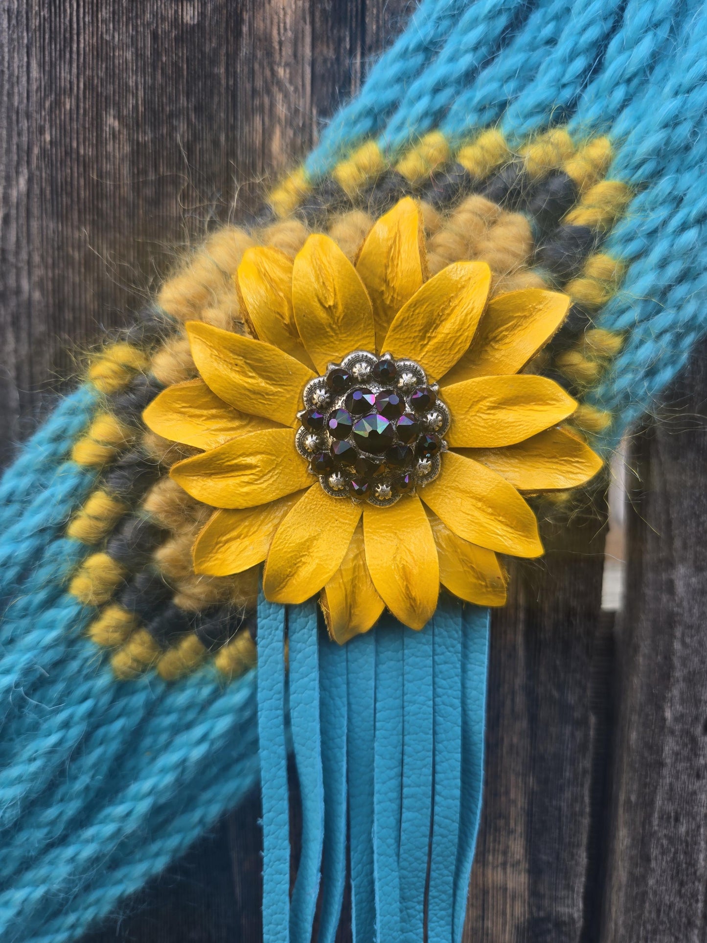 100% Mohair Breast Collar, Equestrian Tack Set for Western Horseback Riding, Stainless Steel Buckles + Leather Tugs, Bling Flower Conchos