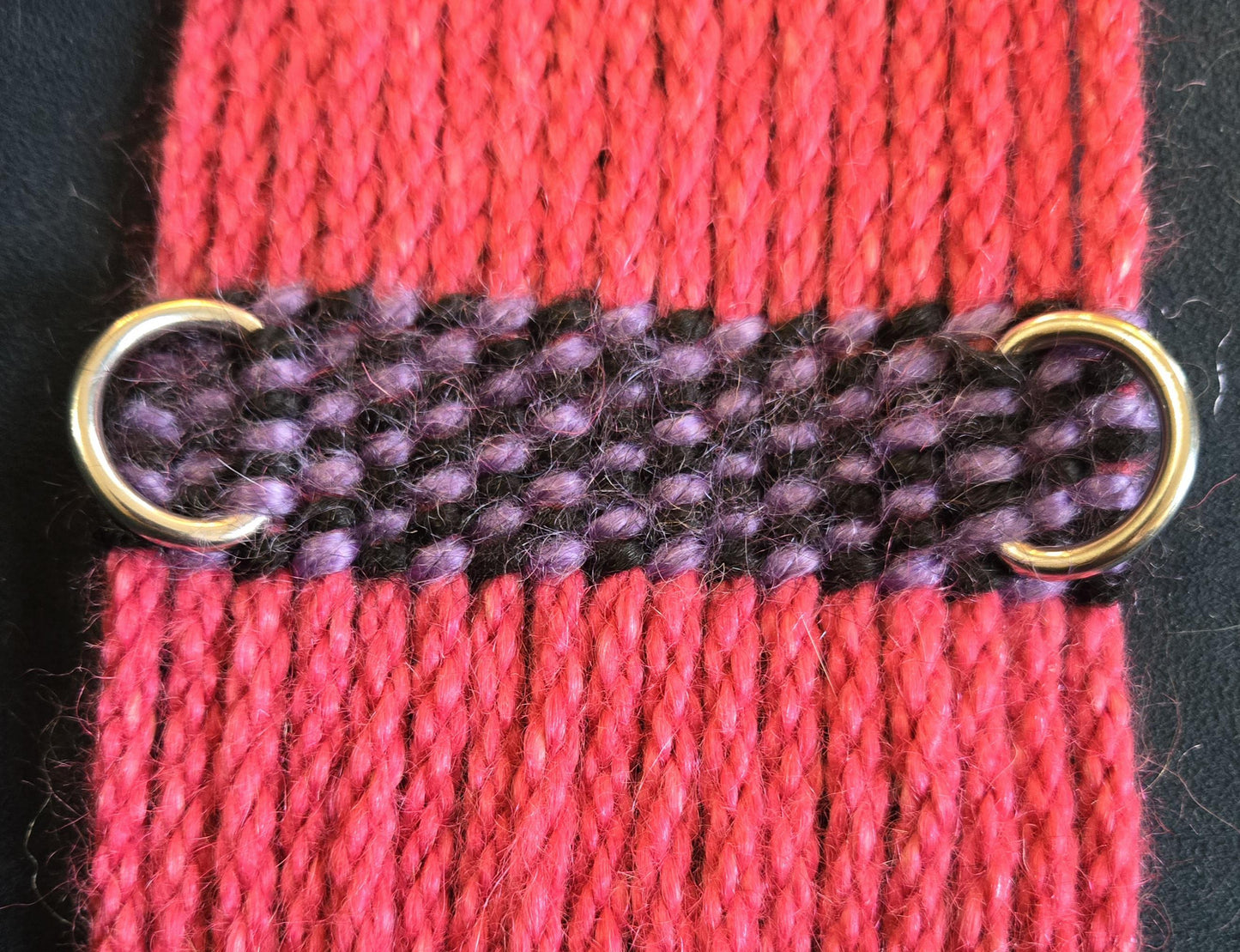 25" Mohair Cinch with Stainless Steel Buckles, for Western Horseback Riding, Handmade from 100% Woven Mohair Cord, pink purple and black