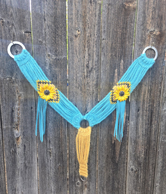 100% Mohair Breast Collar, Equestrian Tack Set for Western Horseback Riding, Stainless Steel Buckles + Leather Tugs, Bling Flower Conchos