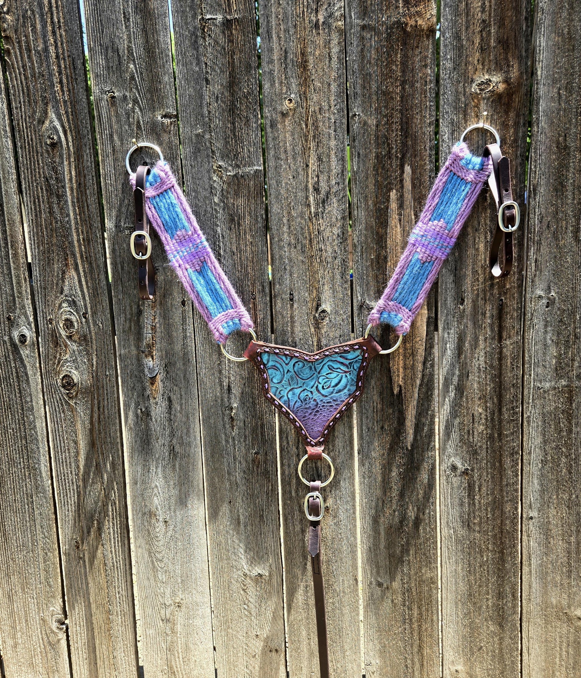 Mohair Breast Collar Gladiator Style, Tack Set for Western Horseback Riding, Herman Oak Leather Tugs, Gift for Equestrian, Horse Show Gear