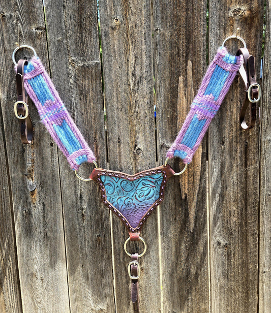 Mohair Breast Collar Gladiator Style, Tack Set for Western Horseback Riding, Herman Oak Leather Tugs, Gift for Equestrian, Horse Show Gear