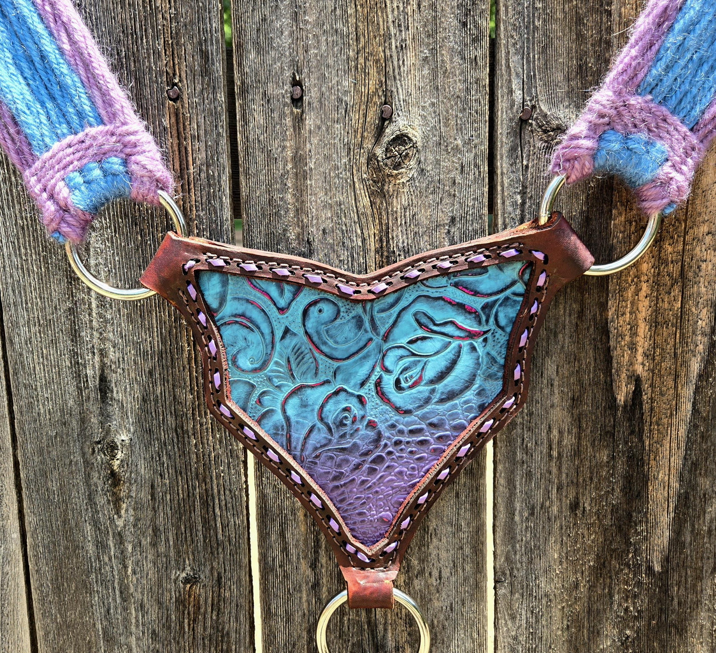 Mohair Breast Collar Gladiator Style, Tack Set for Western Horseback Riding, Herman Oak Leather Tugs, Gift for Equestrian, Horse Show Gear