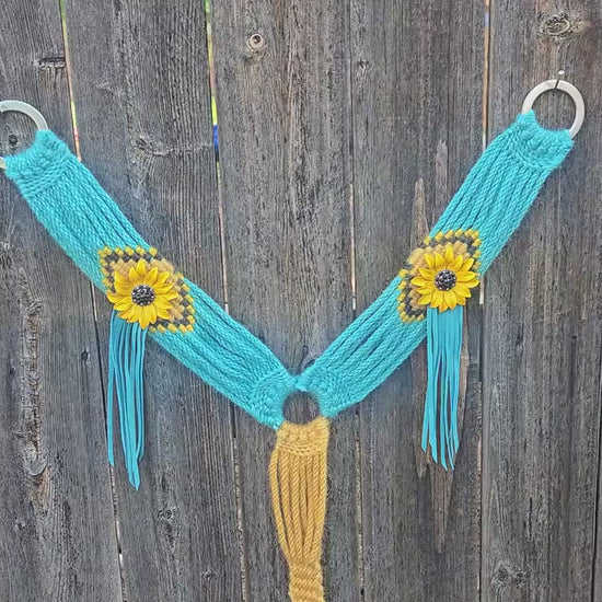 100% Mohair Breast Collar, Equestrian Tack Set for Western Horseback Riding, Stainless Steel Buckles + Leather Tugs, Bling Flower Conchos