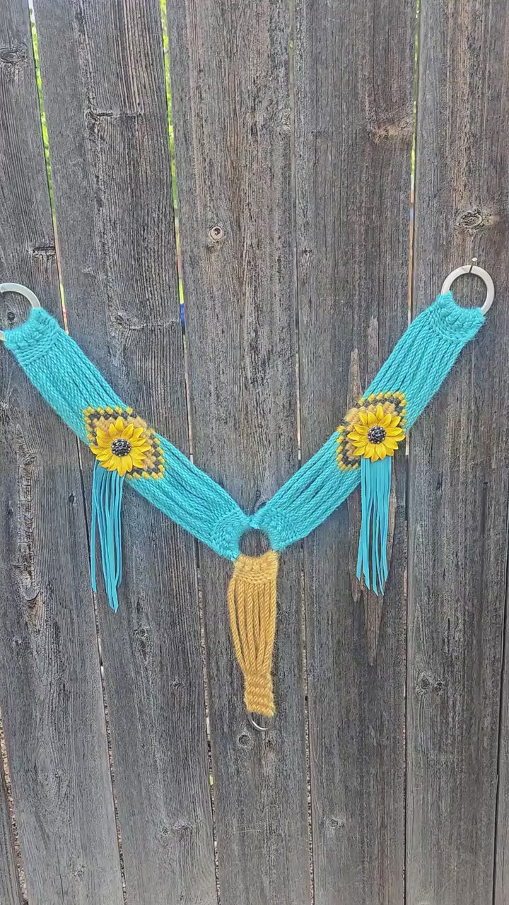 100% Mohair Breast Collar, Equestrian Tack Set for Western Horseback Riding, Stainless Steel Buckles + Leather Tugs, Bling Flower Conchos